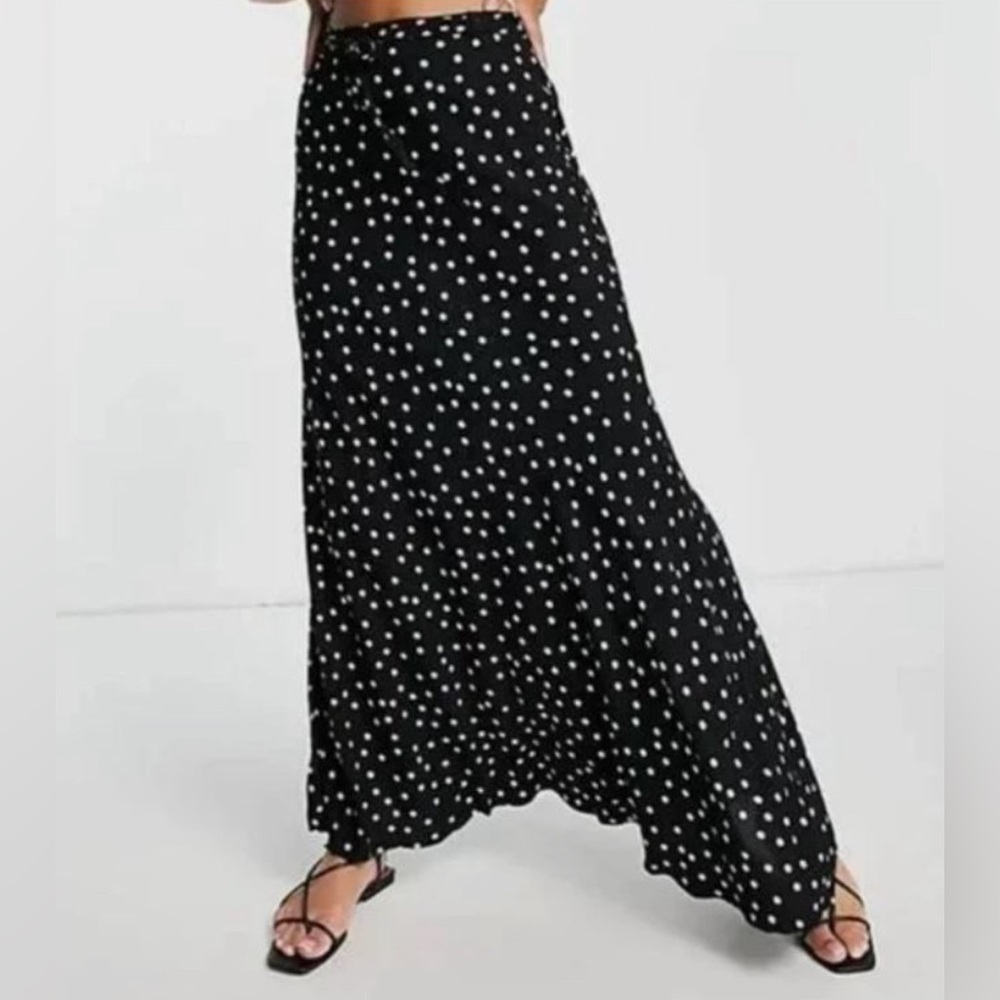 Free People Black Maxi Skirt with White Polka Dots